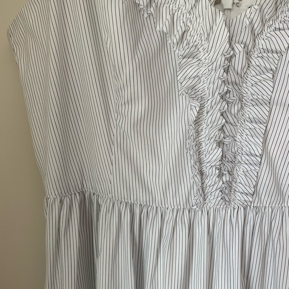 Size 14 Banana Republic Stripe Ruffle Neck Straps Pinstripe NWT! 100% Cotton - Picture 2 of 7